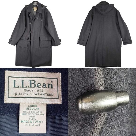 L.L. Bean Other - LL Bean Duffle Coat Mens L Large Navy Blue Wool Toggle Jacket Hood Vintage